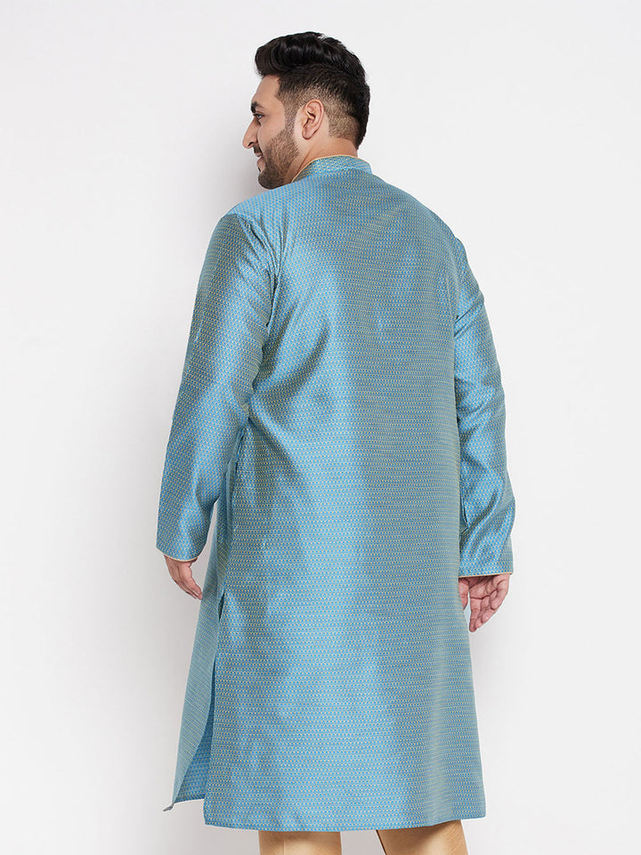 VASTRAMAY Men's Plus Size Aqua Blue Woven Kurta with intricate traditional Indian design and comfortable fit for casual or special occasions