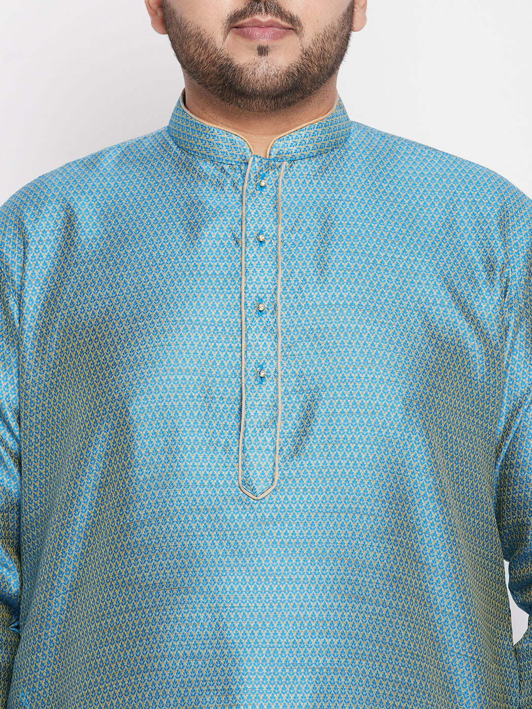 VASTRAMAY Men's Plus Size Aqua Blue Woven Kurta with intricate patterns