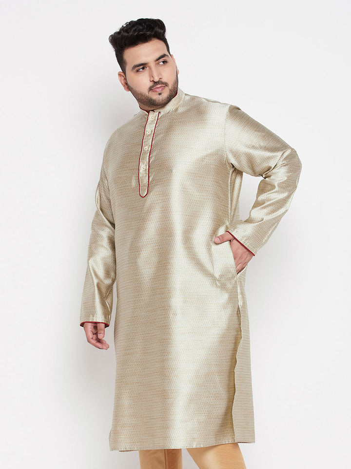 VASTRAMAY Men's Plus Size Beige Woven Kurta