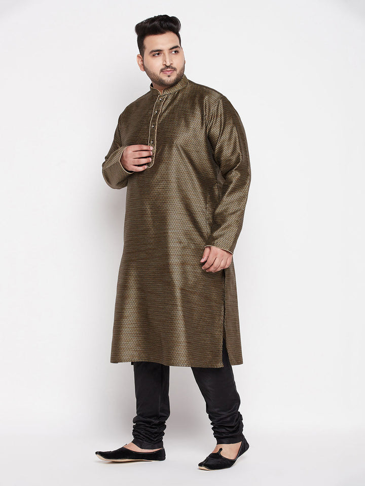 Black woven kurta and pyjama set for men's plus size wear