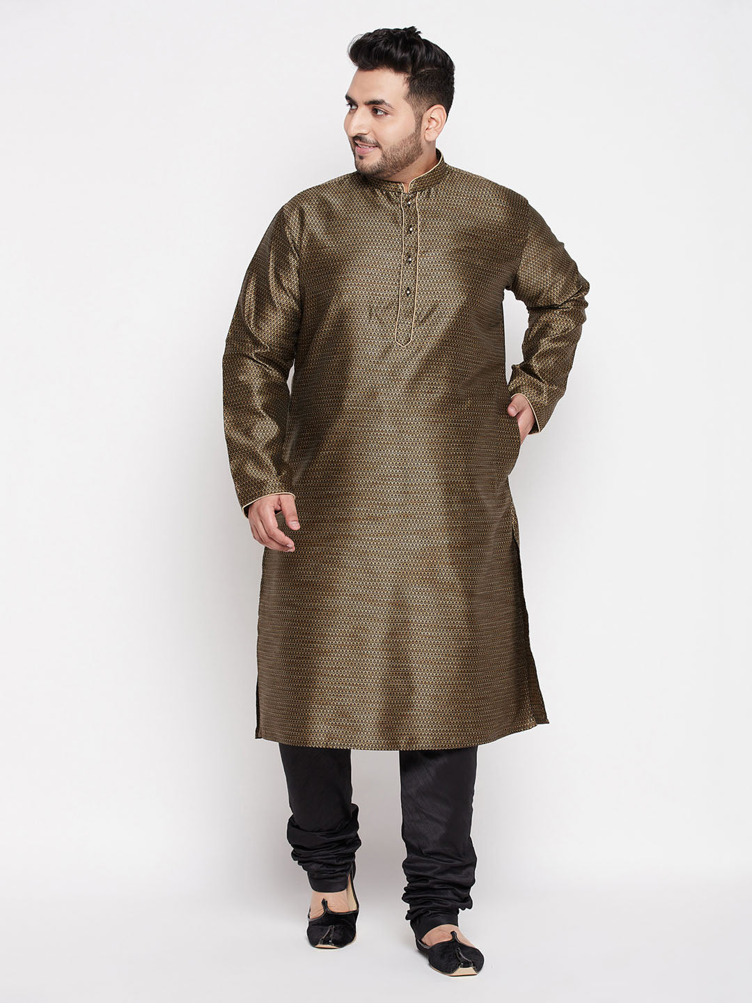 Elegant ethnic wear for men's plus size, black kurta and pyjama