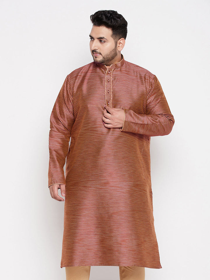 VASTRAMAY Men's Plus Size Maroon Woven Kurta