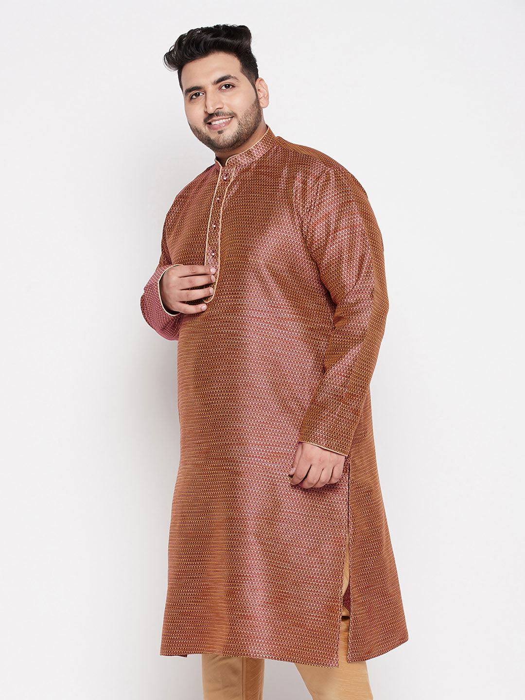 VASTRAMAY Men's Plus Size Maroon Woven Kurta