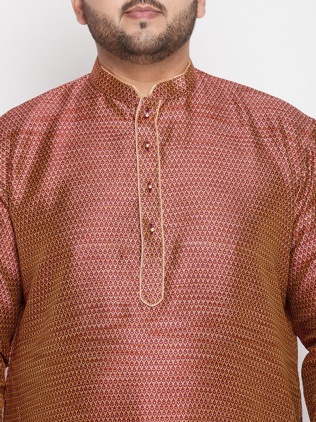 VASTRAMAY Men's Plus Size Maroon Woven Kurta