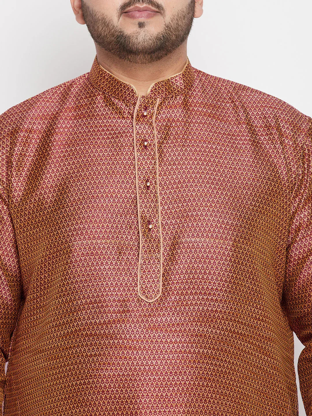 Men's Plus Size Maroon Woven Kurta