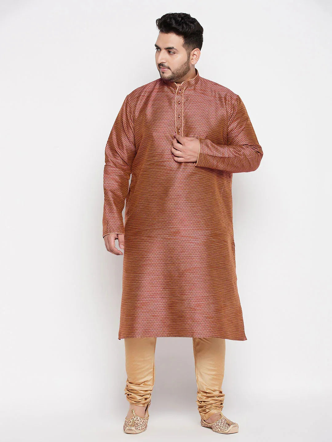Men's Plus Size Maroon Woven Kurta