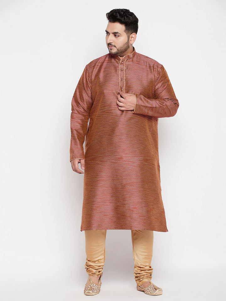 VASTRAMAY Men's Plus Size Maroon Woven Kurta