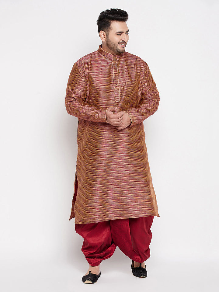 VASTRAMAY Men's Plus Size Maroon Woven Kurta And Maroon Dhoti Set, traditional Indian clothing for men, comfortable and stylish outfit