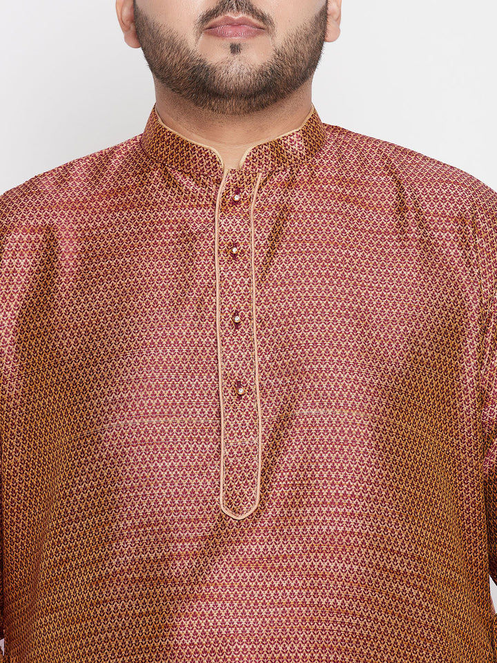  Elegant and stylish VASTRAMAY Men's Plus Size Maroon Woven Kurta And Maroon Pyjama Set, ideal for traditional celebrations and formal gatherings