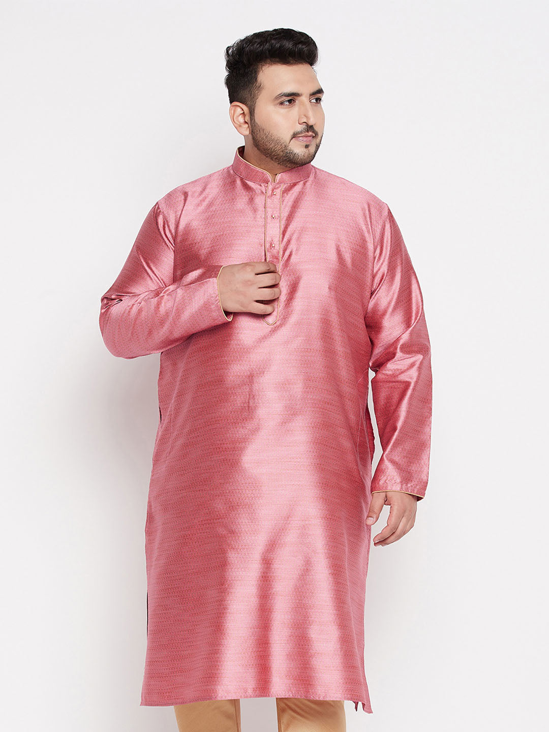 VASTRAMAY Men's Plus Size Pink Woven Kurta