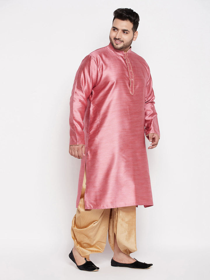  Stylish and comfortable VASTRAMAY Men's Plus Size Pink Woven Kurta And Rose Gold Dhoti Set