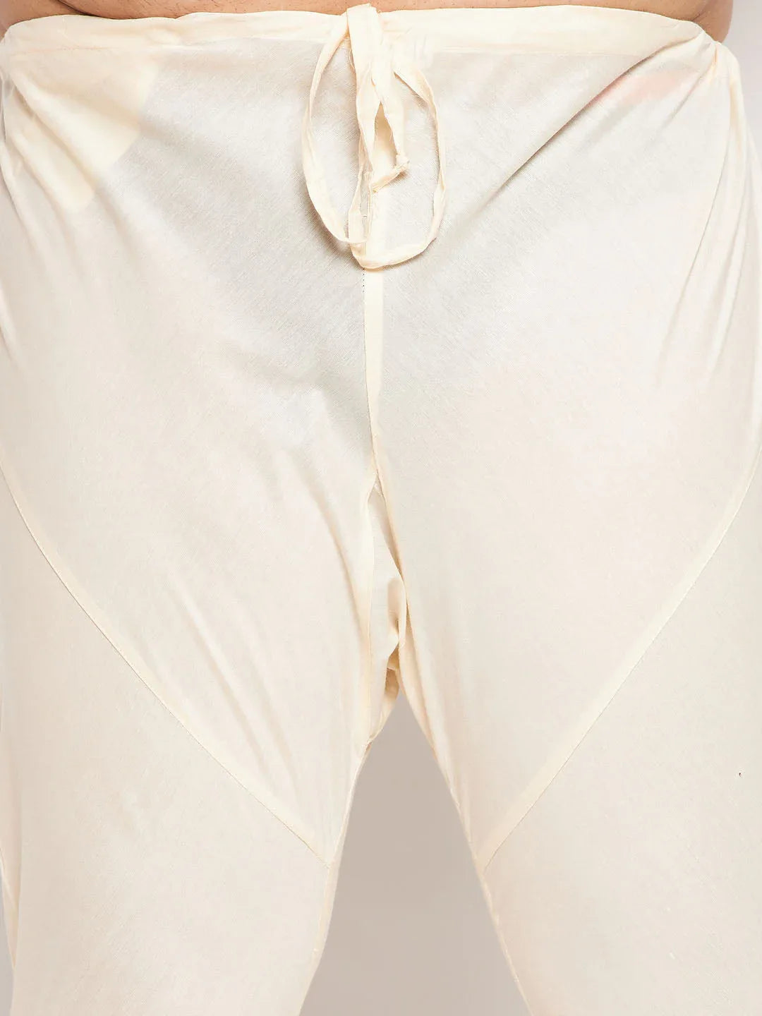 Men's Plus Size Cream Cotton Blend Printed Kurta And Solid Pyjama Set