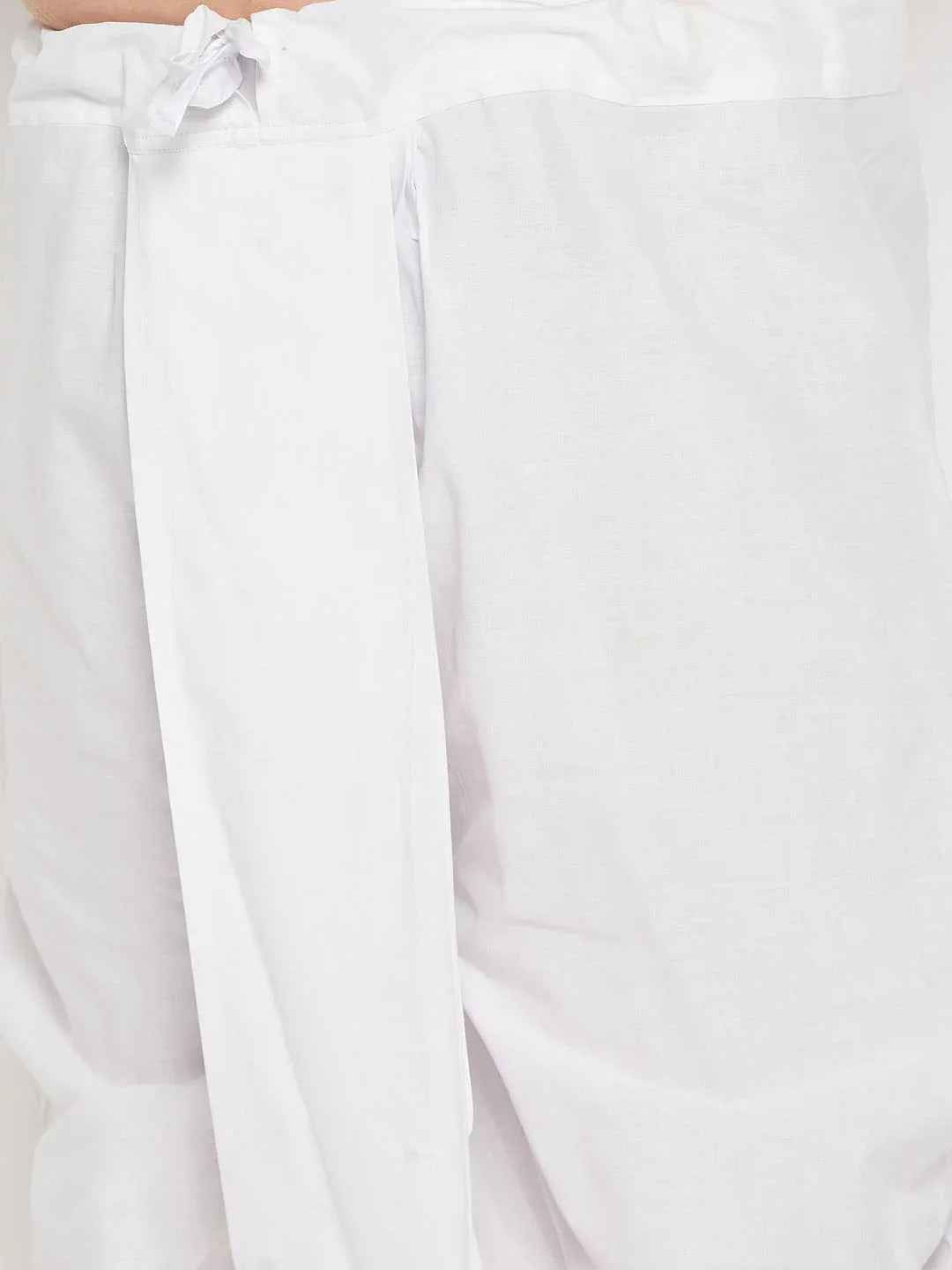 Men's Plus Size Mustard Chikankari Embroidered Kurta And White Dhoti Set