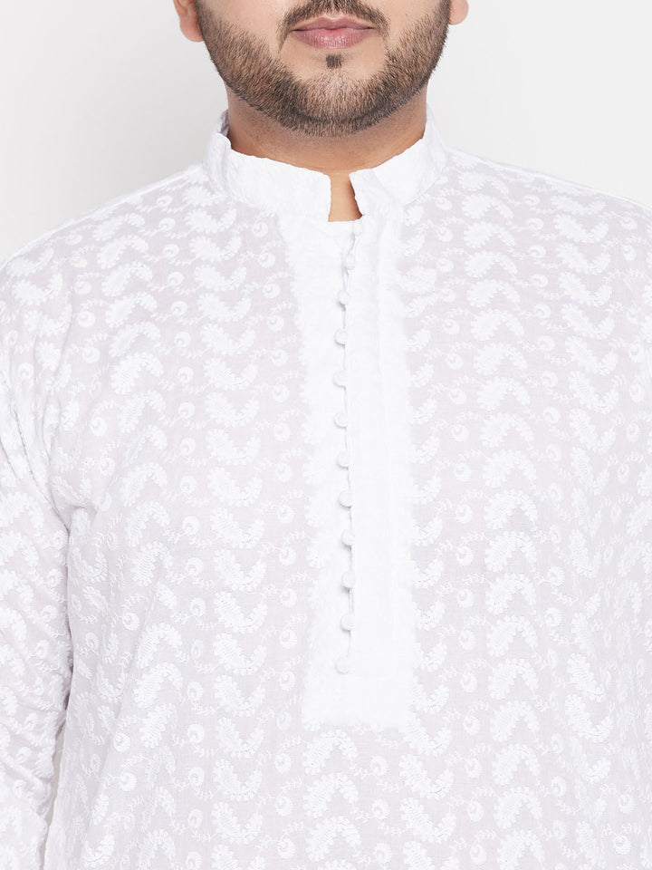 Classic VASTRAMAY Men's Plus Size White Chikankari Embroidered Kurta And Dhoti Set for cultural gatherings