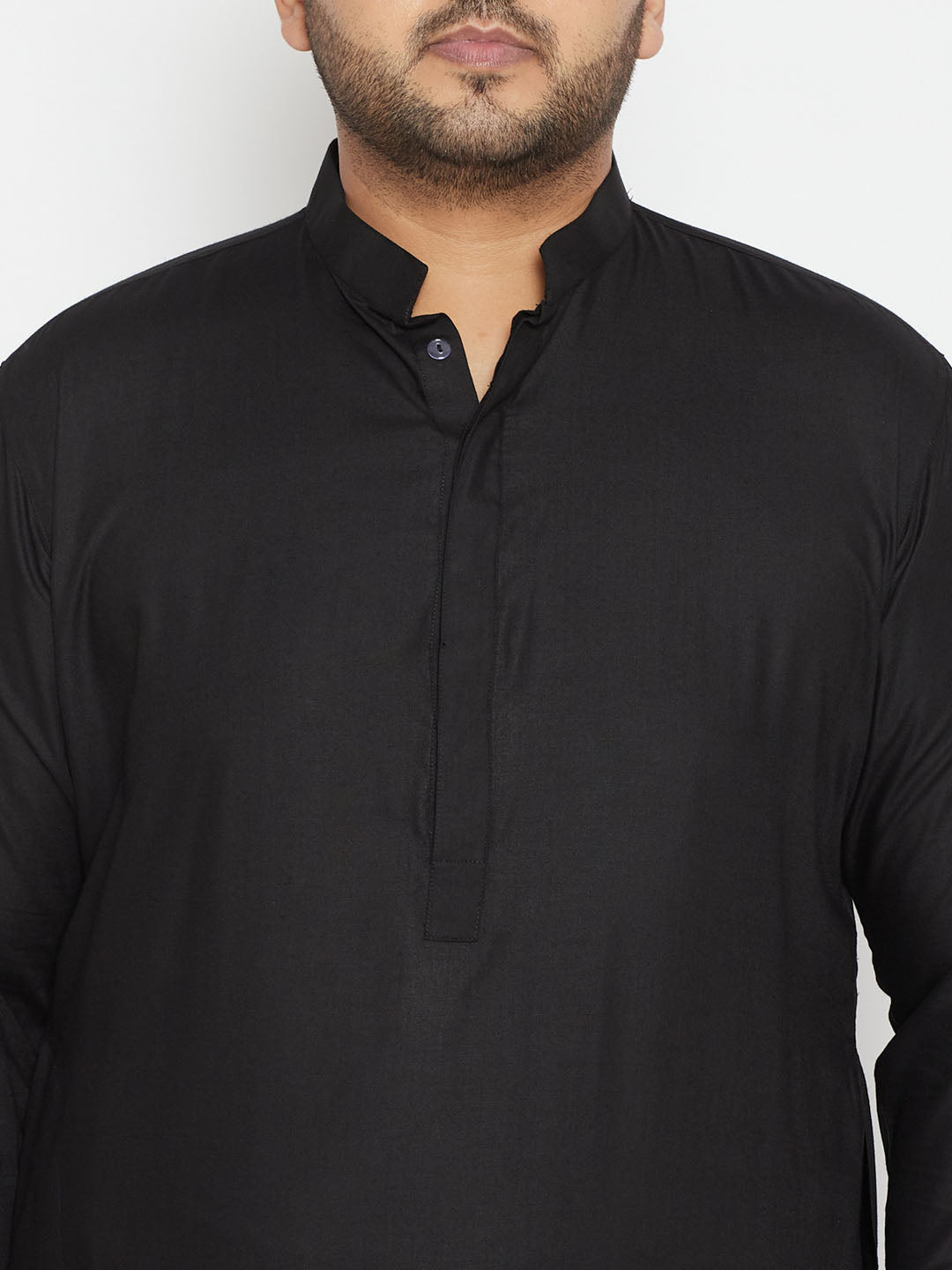 VASTRAMAY Men's Plus Size Black Cotton Blend Pathani Set