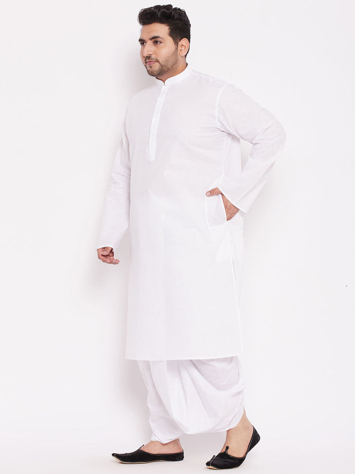 VASTRAMAY Men's Plus Size White Cotton Kurta And Dhoti Set