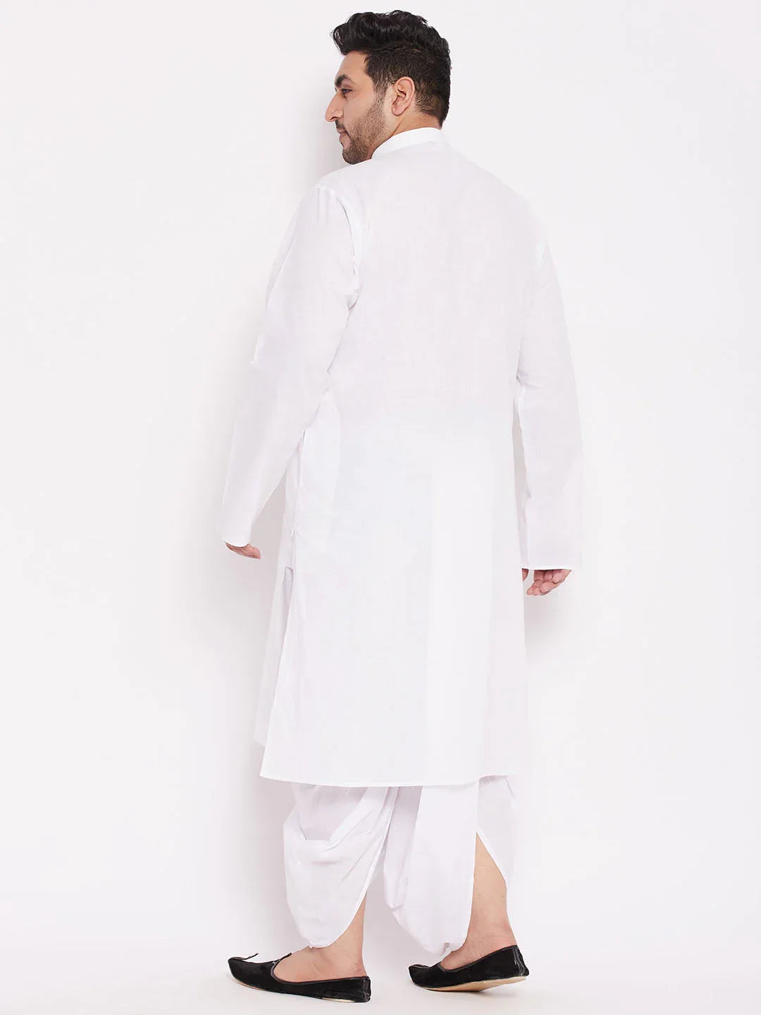 Men's Plus Size White Cotton Kurta And Dhoti Set