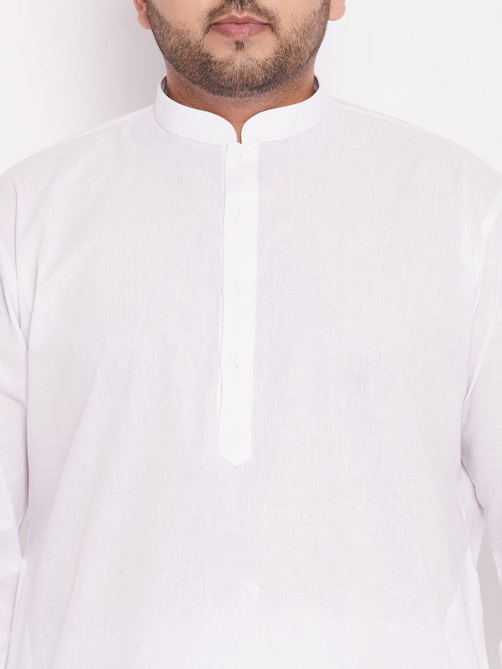 VASTRAMAY Men's Plus Size White Cotton Kurta And Dhoti Set