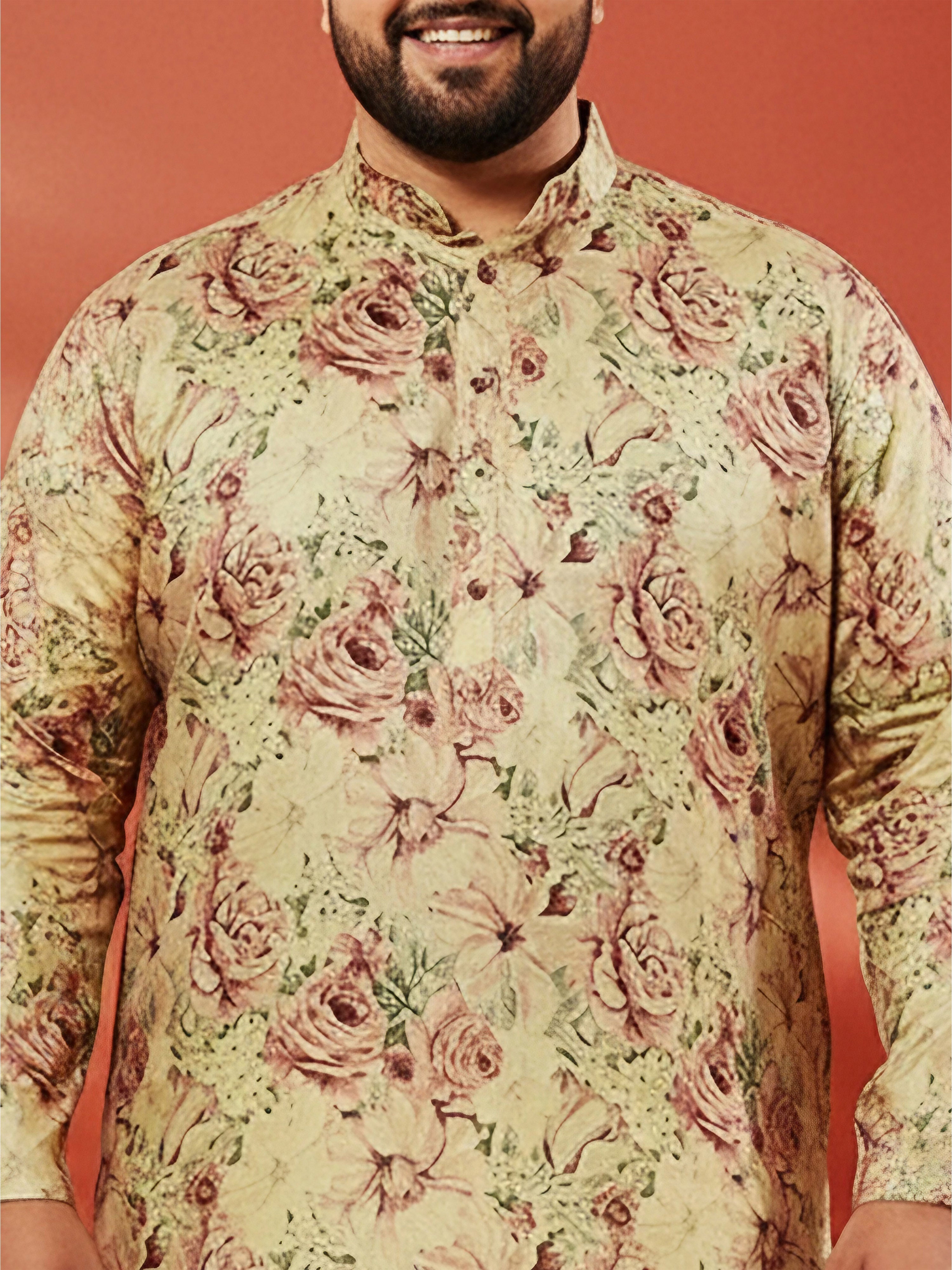 Men's Plus Beige Silk Kurta