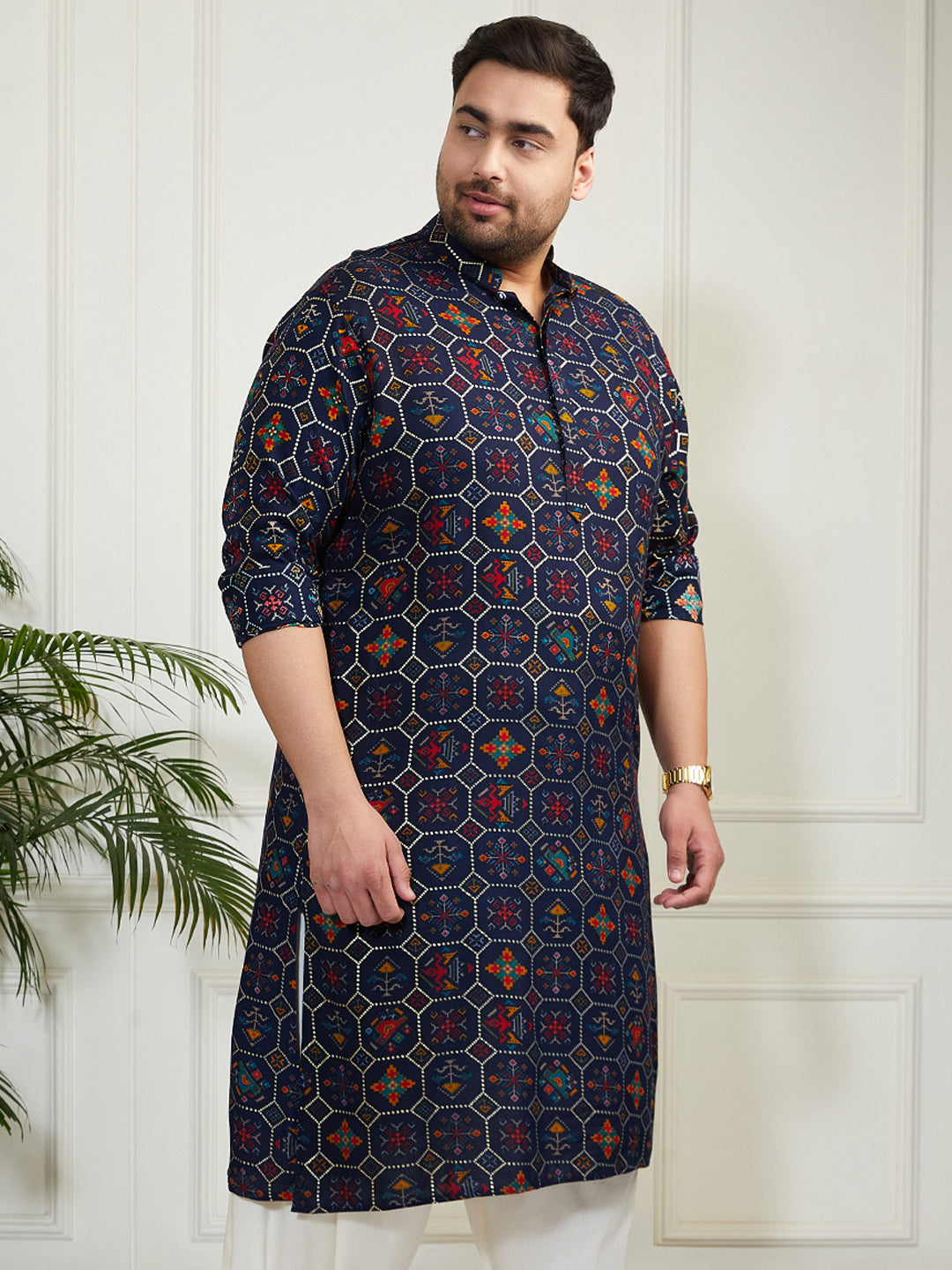 Plus Men's Blue Cotton Blend Kurta