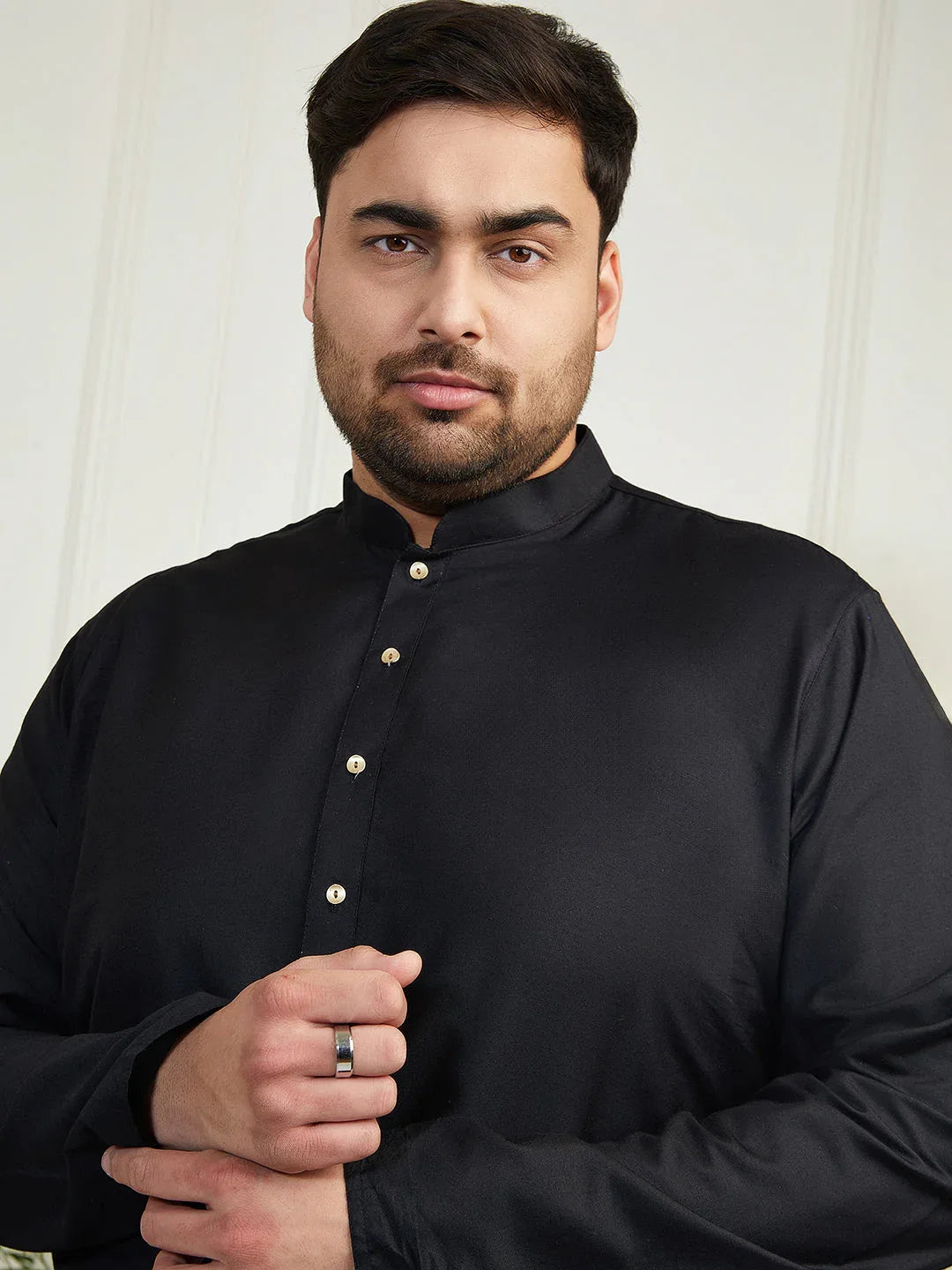 Plus Men's Black Viscose Kurta Pyjama Set
