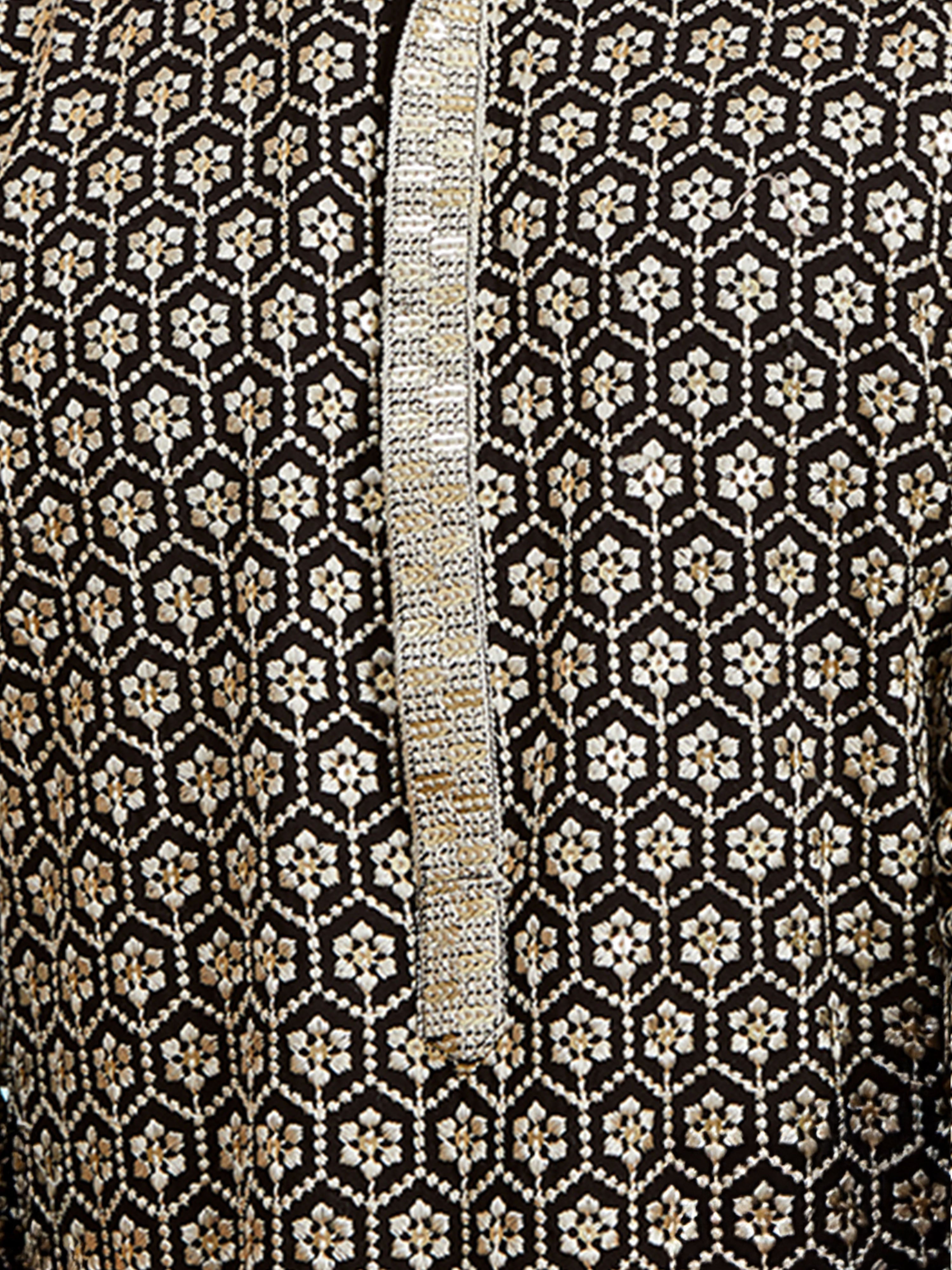 Men's Black Sequin Kurta with Cream Trousers