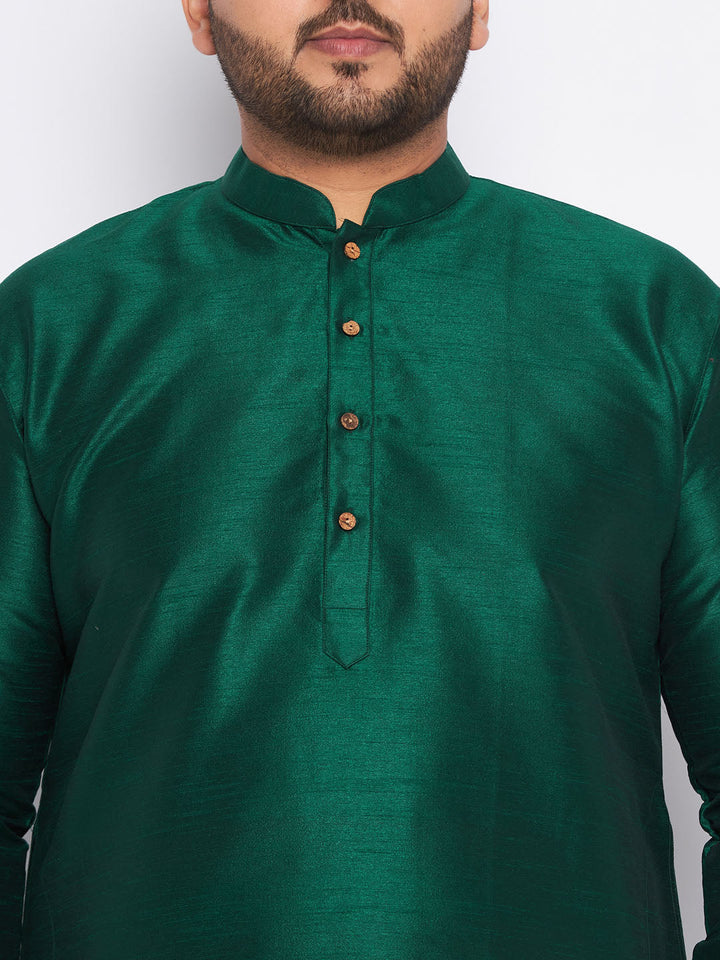 VASTRAMAY Men's Plus Size Green Silk Blend Kurta And Black Pyjama Set, perfect for formal occasions and special events