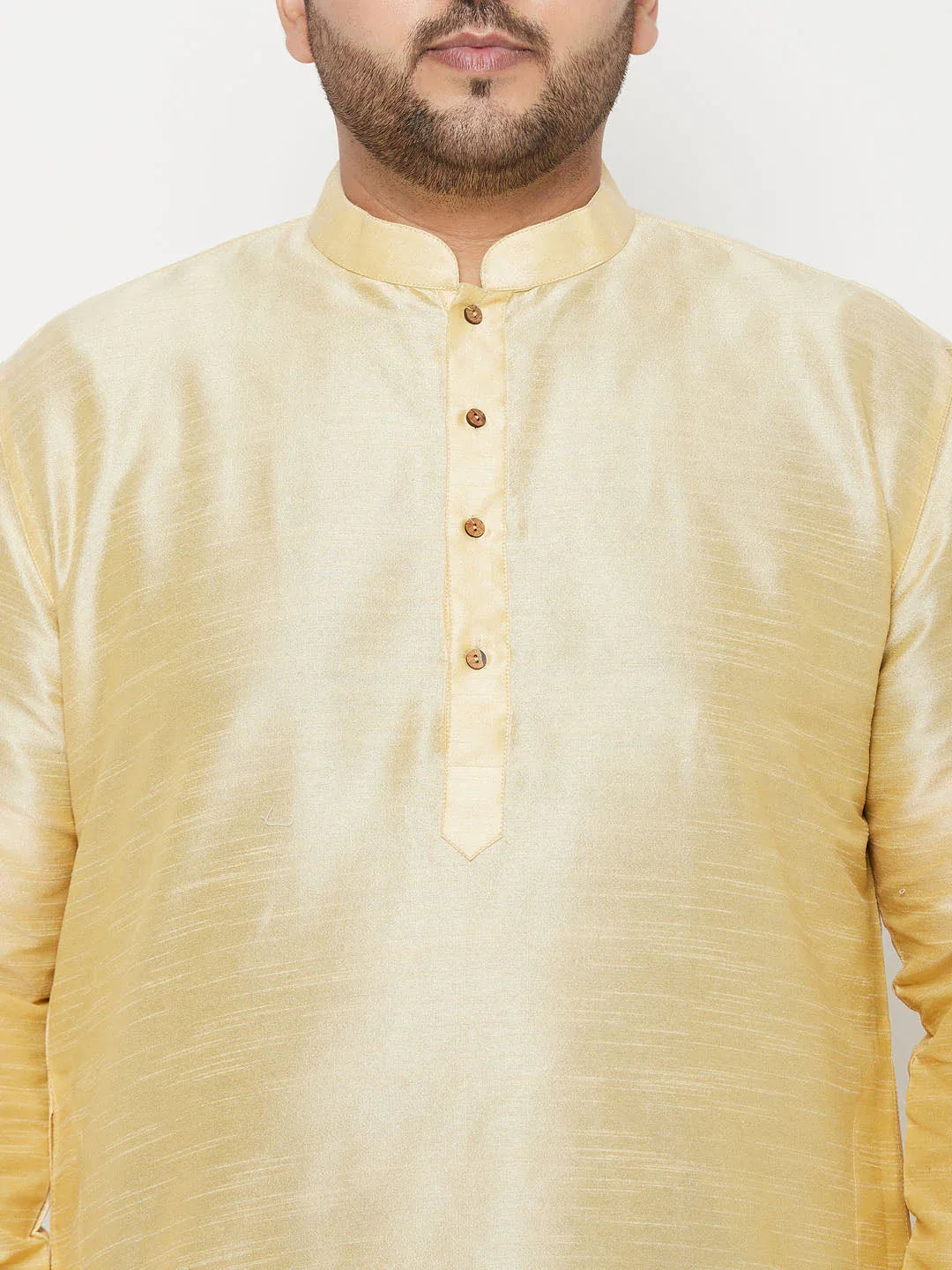 Men's Plus Size Gold Silk Blend Kurta And Navy Blue Dhoti Set