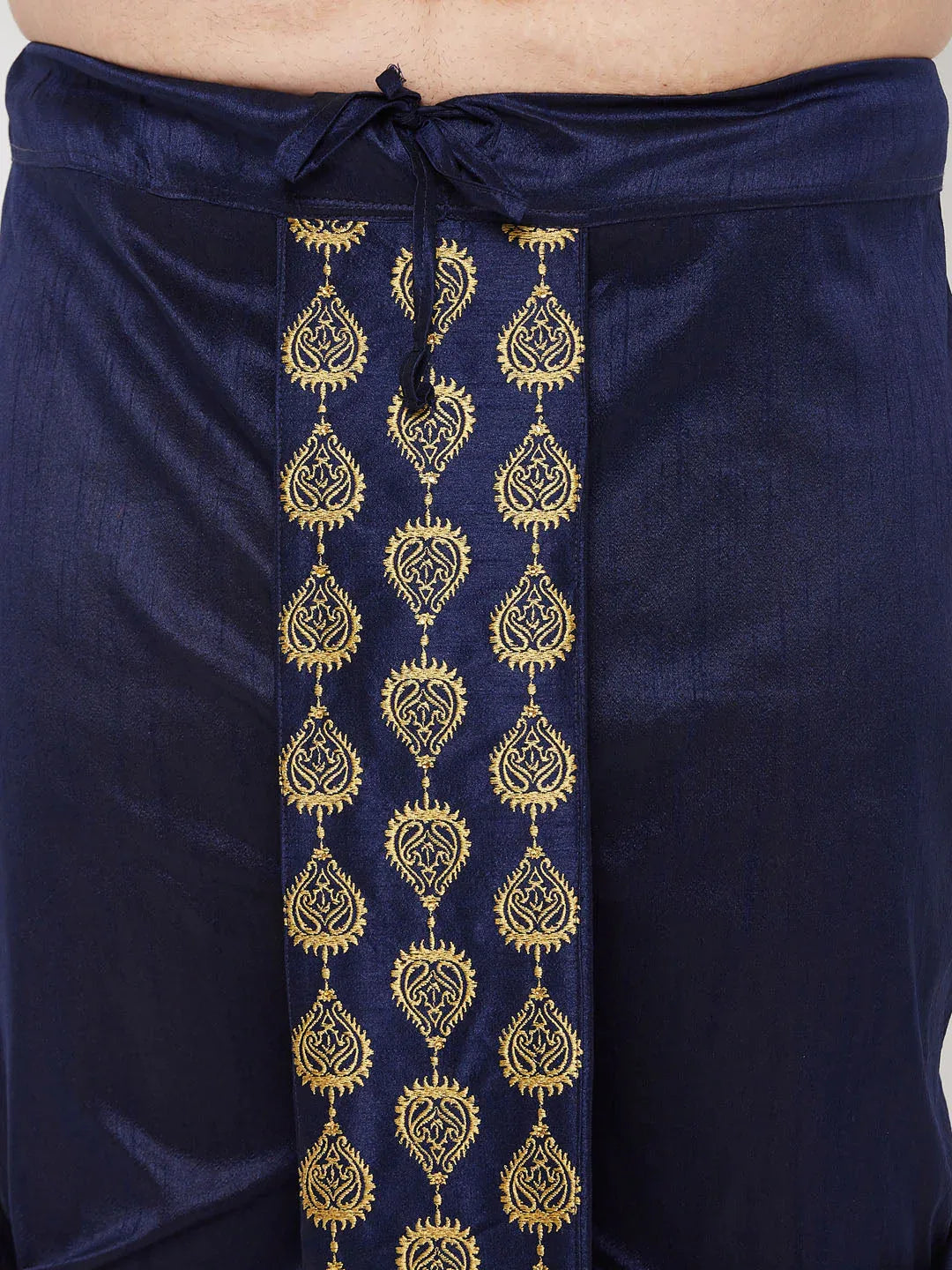 Men's Plus Size Gold Silk Blend Kurta And Navy Blue Dhoti Set