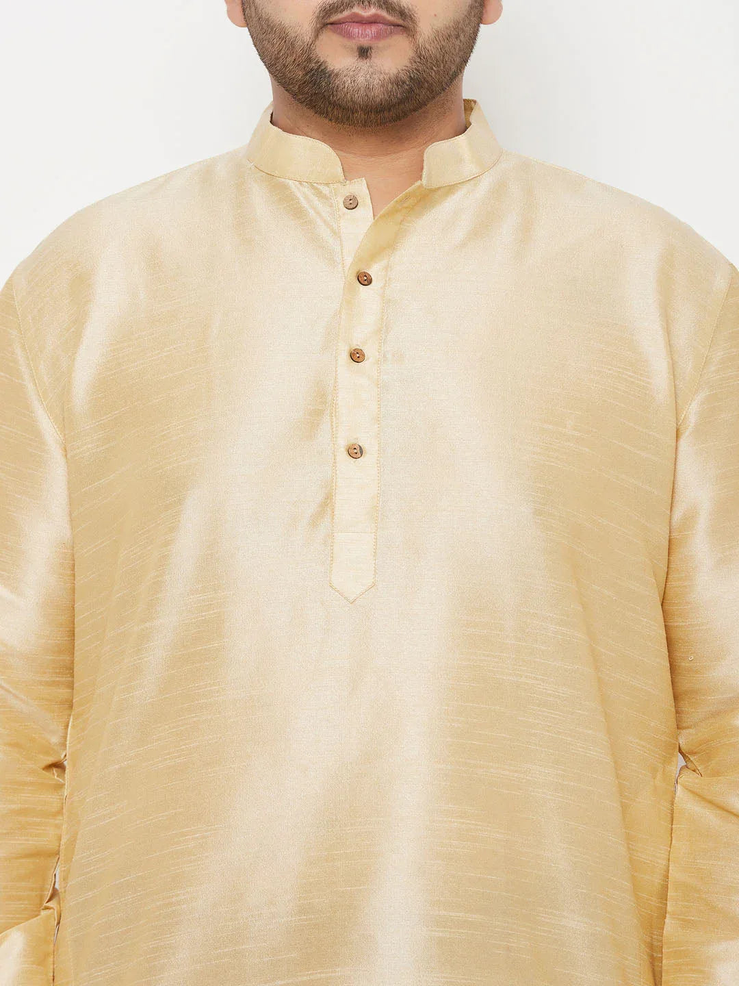 Men's Plus Size Gold Silk Blend Kurta And Maroon Solid Dhoti Set