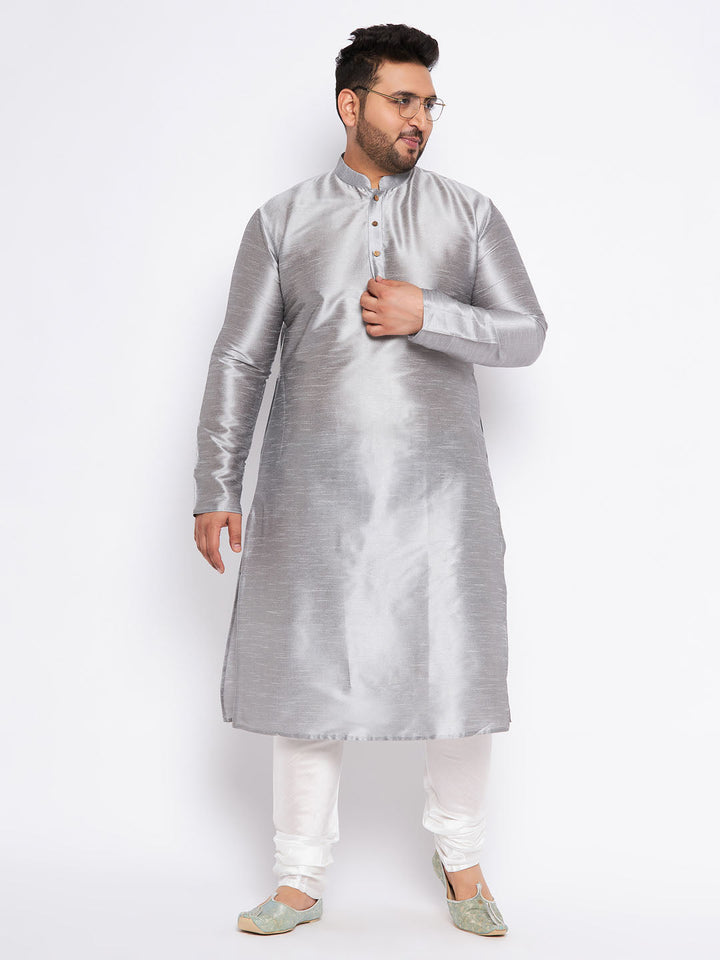 VASTRAMAY Men's Plus Size Grey Kurta And White Pyjama Set