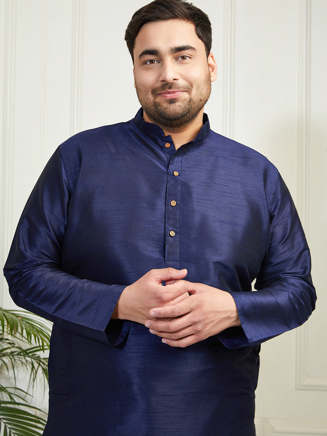 Plus Men's Navy Blue Silk Blend Kurta