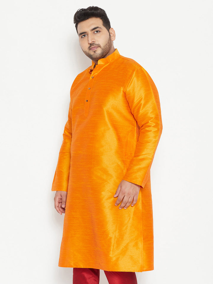 VASTRAMAY Men's Plus Size Orange Silk Blend Kurta