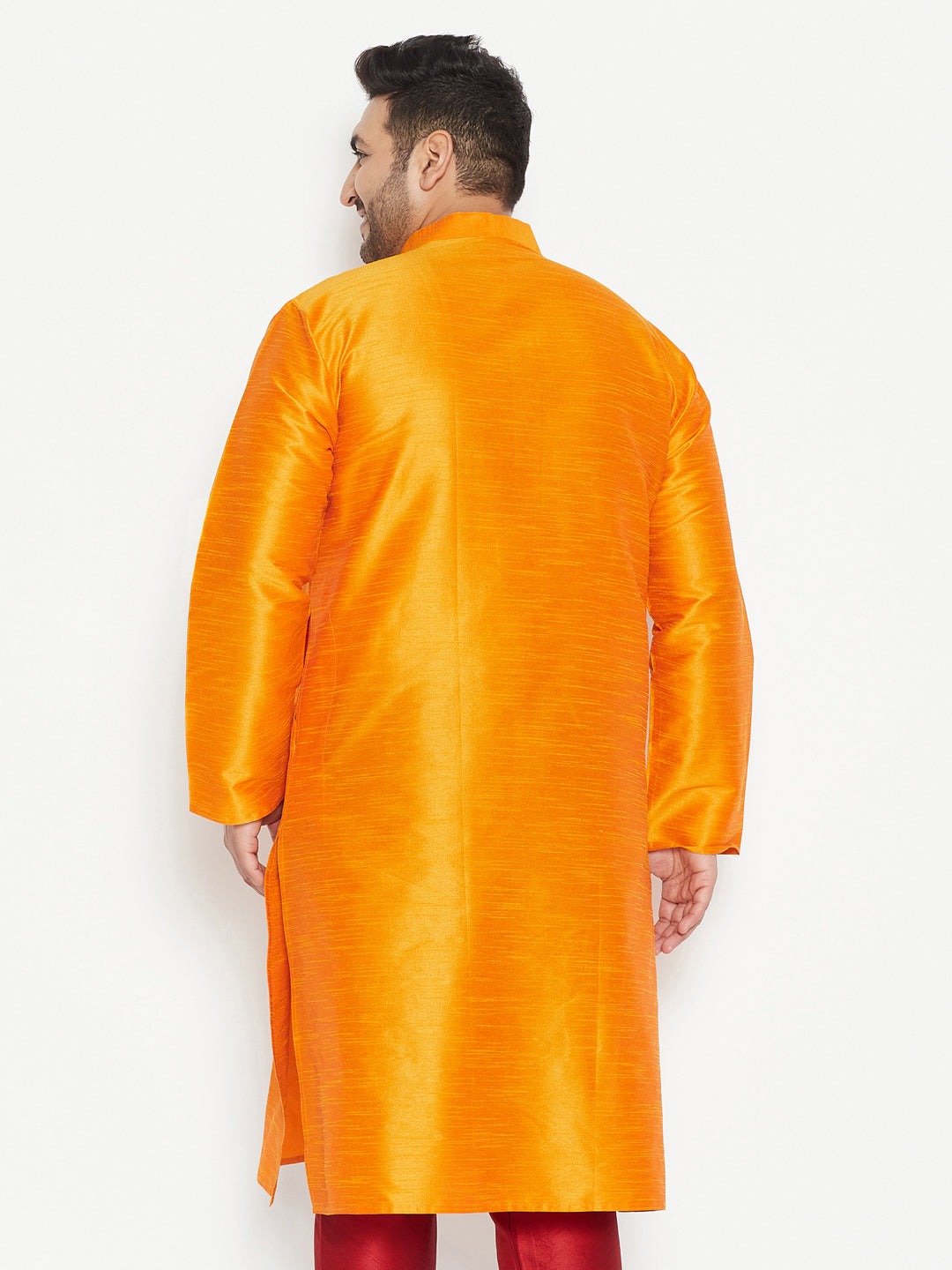 VASTRAMAY Men's Plus Size Orange Silk Blend Kurta