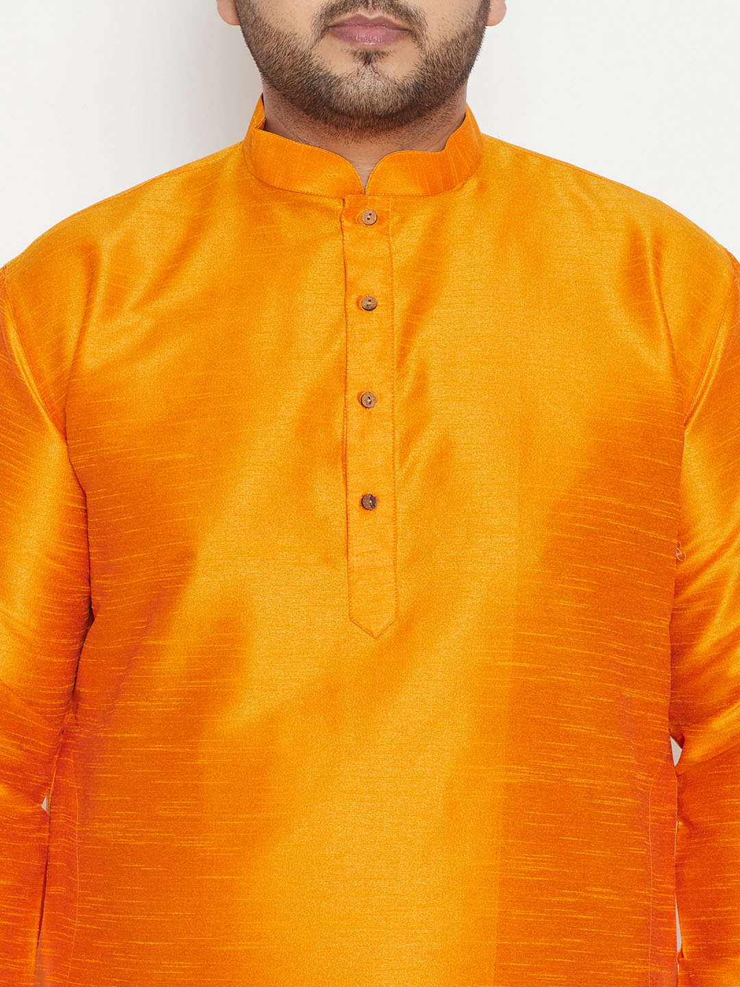 Vastramay Men's Orange Silk Kurta Pyjama for Traditional Indian Wear