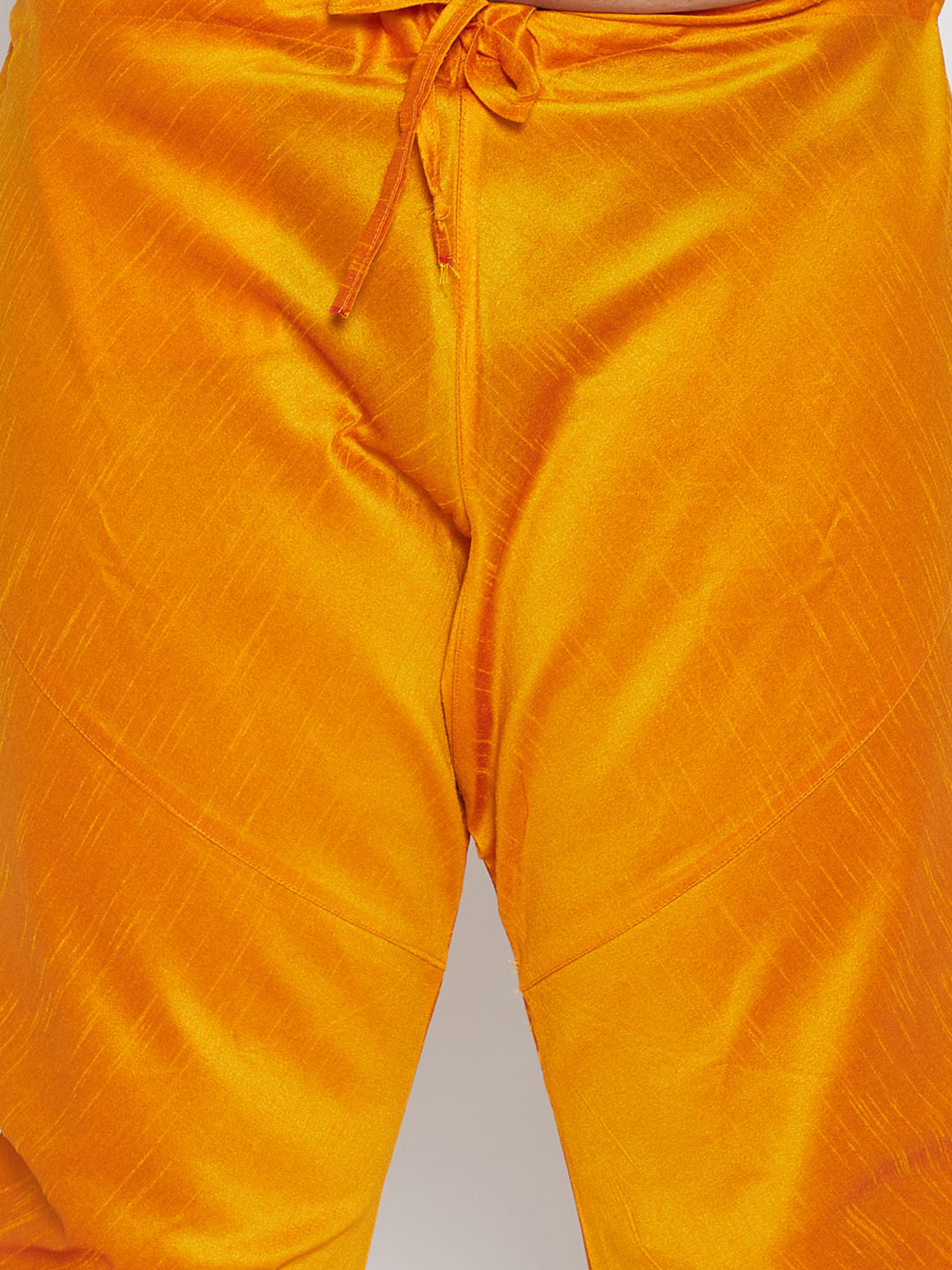 Elegant Vastramay Men's Kurta Pyjama in Vibrant Orange Silk