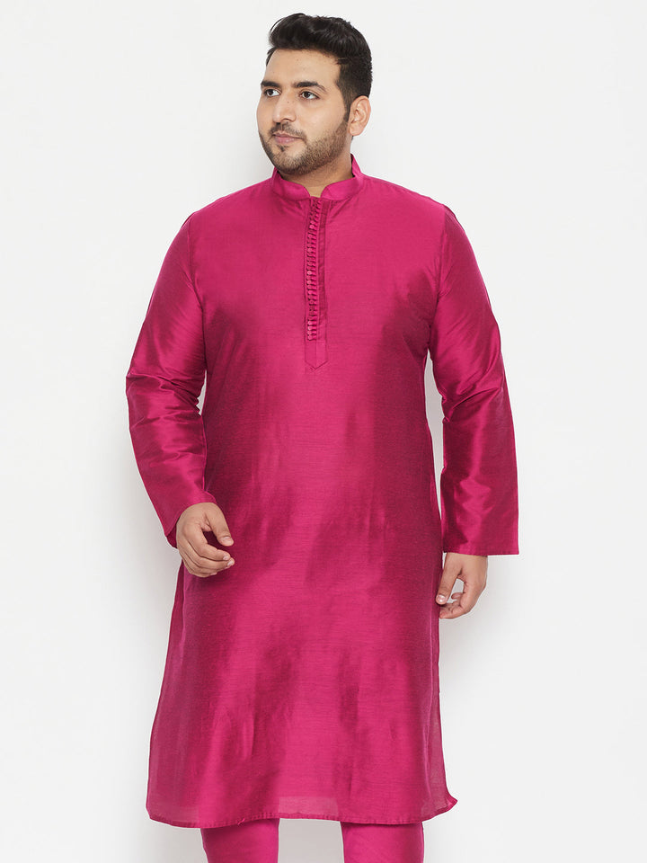 VASTRAMAY Men's Plus Size Fushia Pink Viscose Blend Kurta