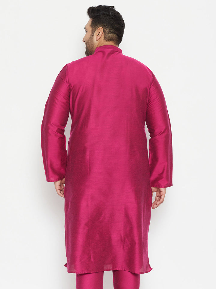 VASTRAMAY Men's Plus Size Fushia Pink Viscose Blend Kurta