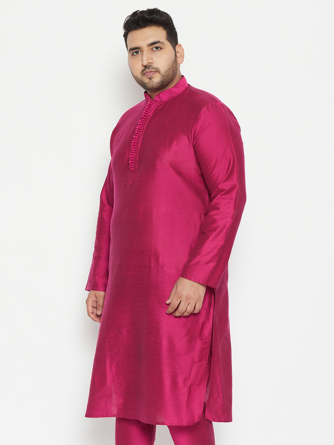 VASTRAMAY Men's Plus Size Fushia Pink Viscose Blend Kurta