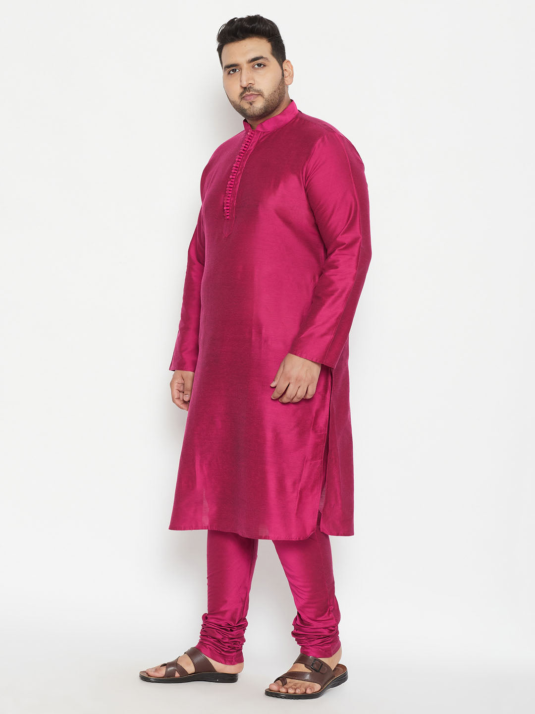 Men's Plus Size Fushia Pink Viscose Blend Kurta Pyjama Set