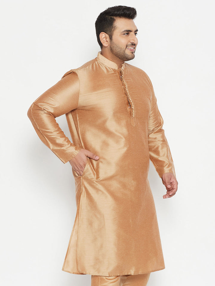 VASTRAMAY Men's Plus Size Rose Gold Viscose Blend Kurta