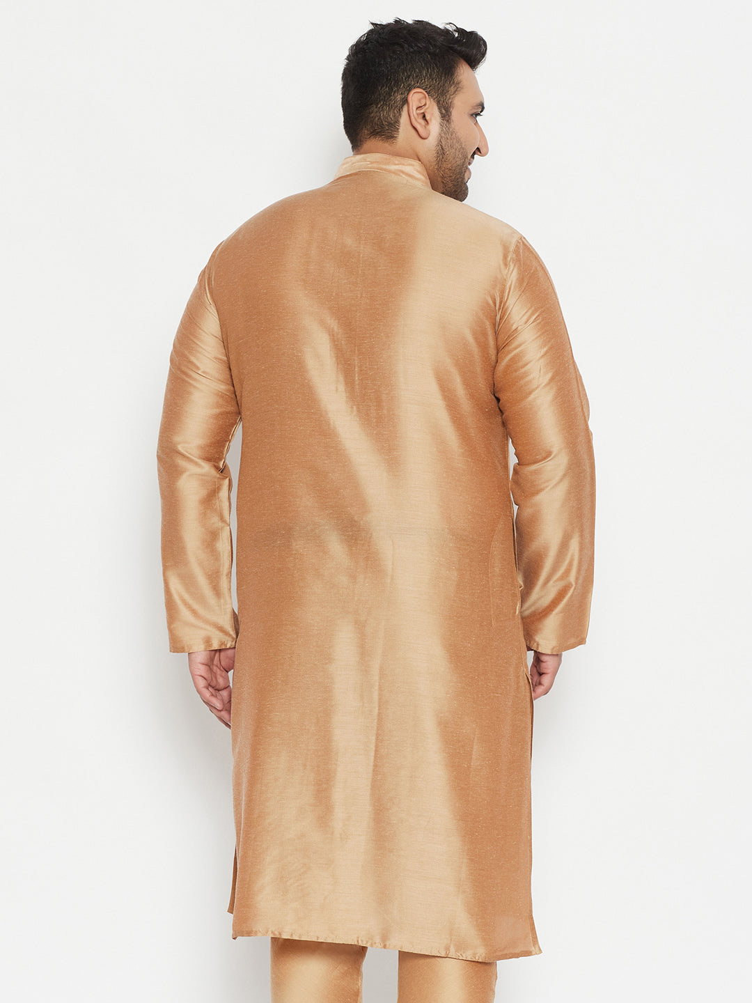 VASTRAMAY Men's Plus Size Rose Gold Viscose Blend Kurta