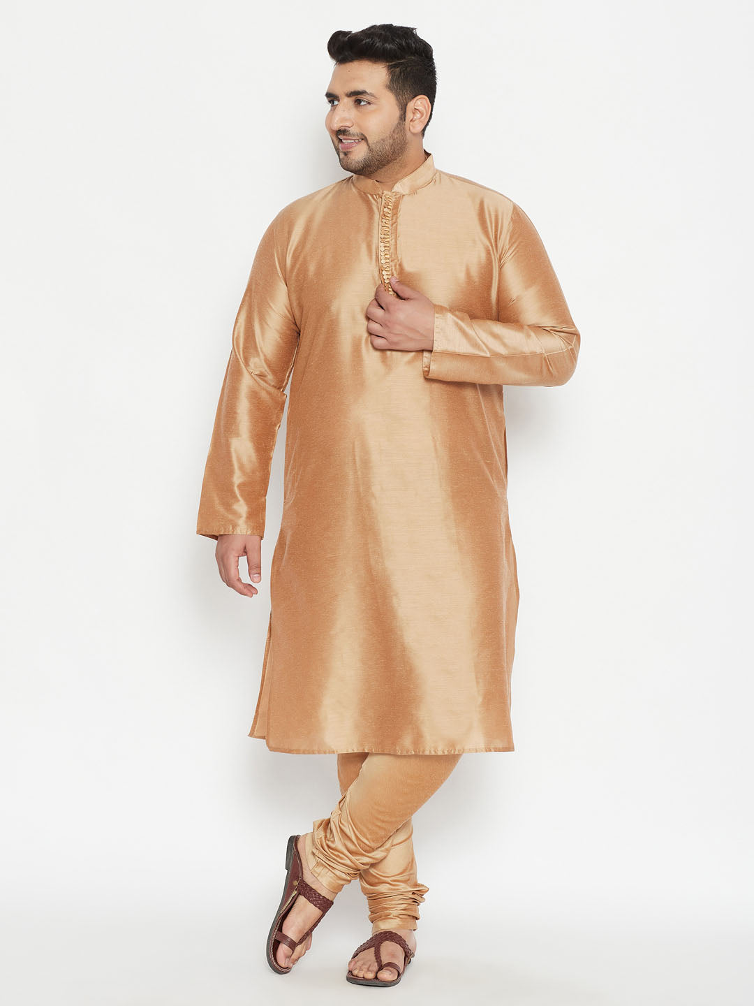 VASTRAMAY Men's Plus Size Rose Gold Viscose Blend Kurta