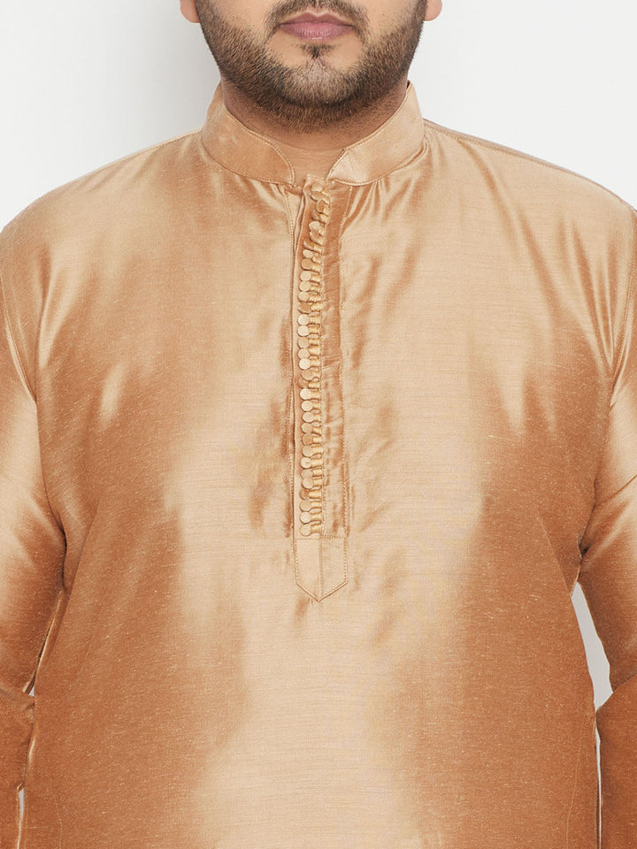 Alt text: VASTRAMAY Men's Plus Size Rose Gold Viscose Blend Kurta Pyjama Set, traditional Indian attire for festive occasions and special events