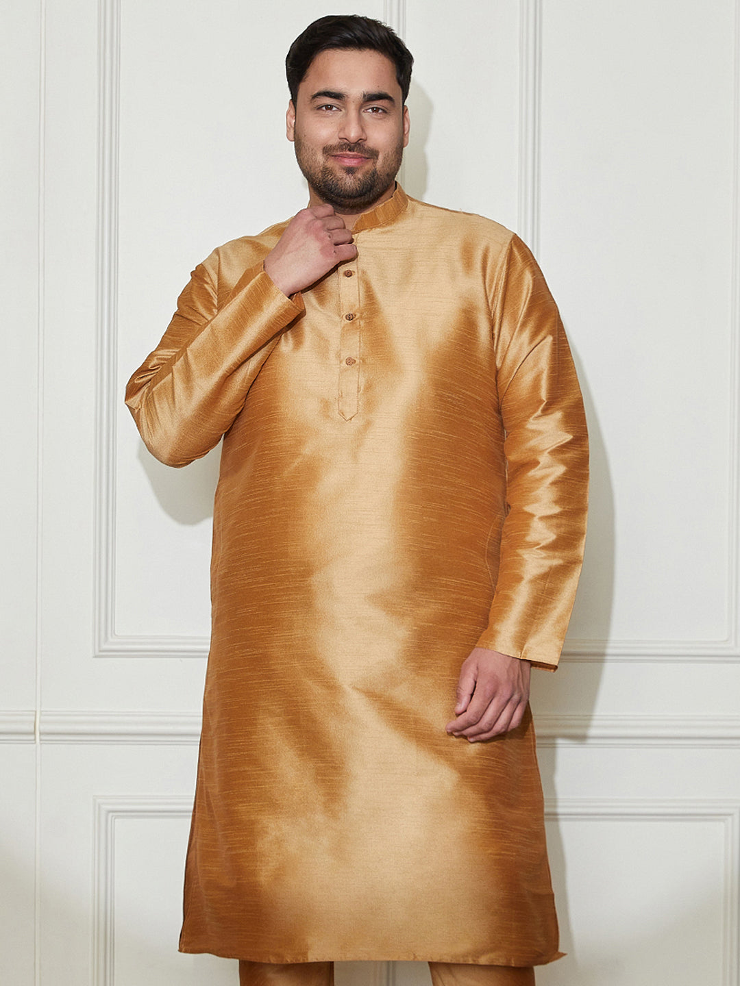 Plus Men's Rose Gold Silk Blend Kurta