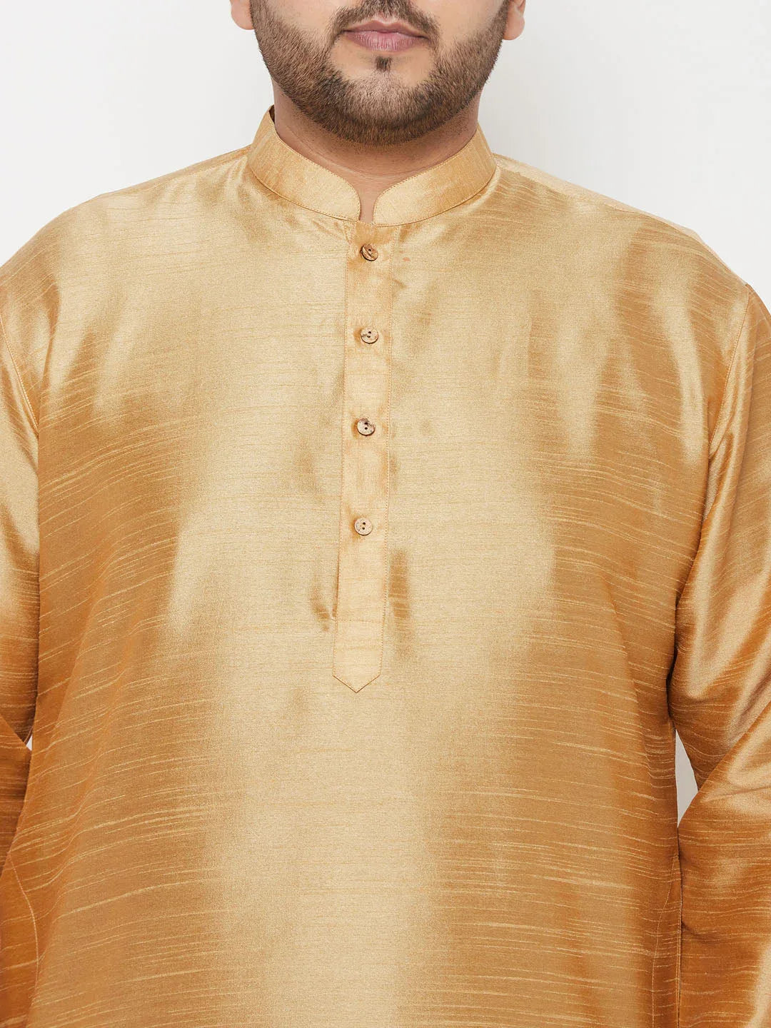 Men's Plus Size Rose Gold Silk Blend Kurta And Navy Blue Dhoti Set