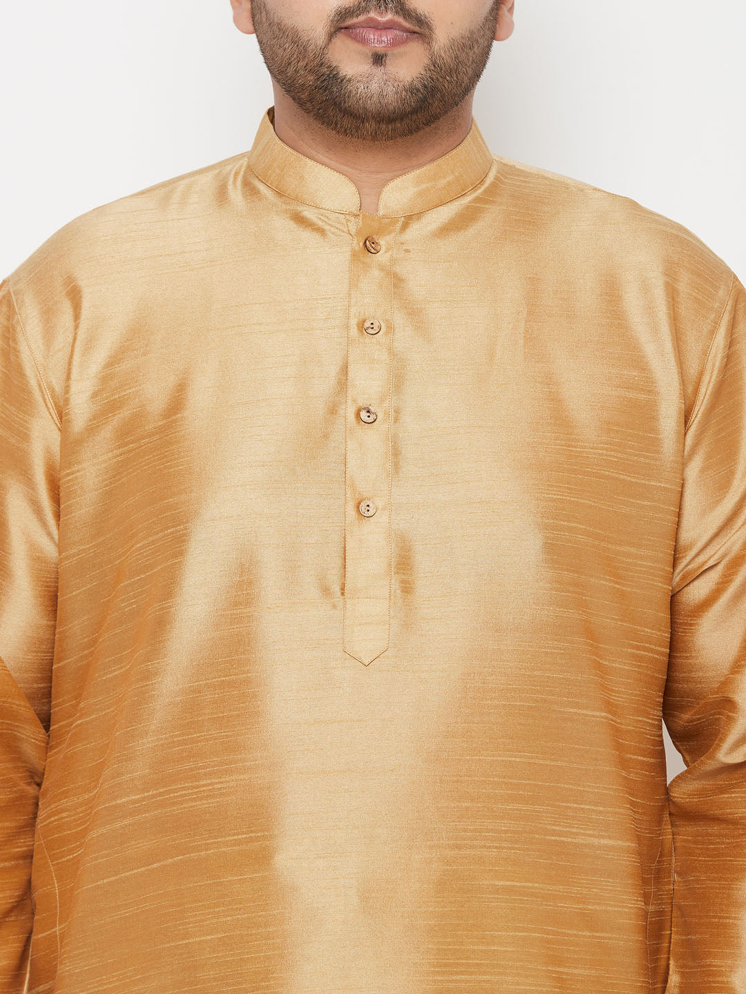 VASTRAMAY Men's Plus Size Rose Gold Silk Blend Kurta And Gold Dhoti Set - qivii