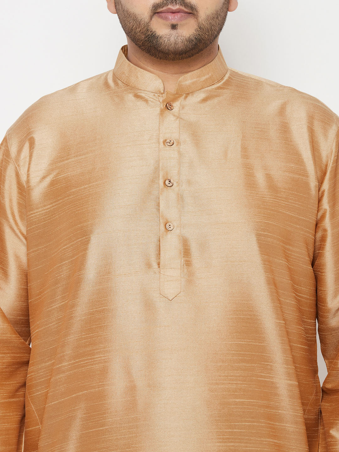 VASTRAMAY Men's Plus Size Rose Gold Silk Blend Kurta And Rose Gold Dhoti Set, traditional Indian outfit for special occasions