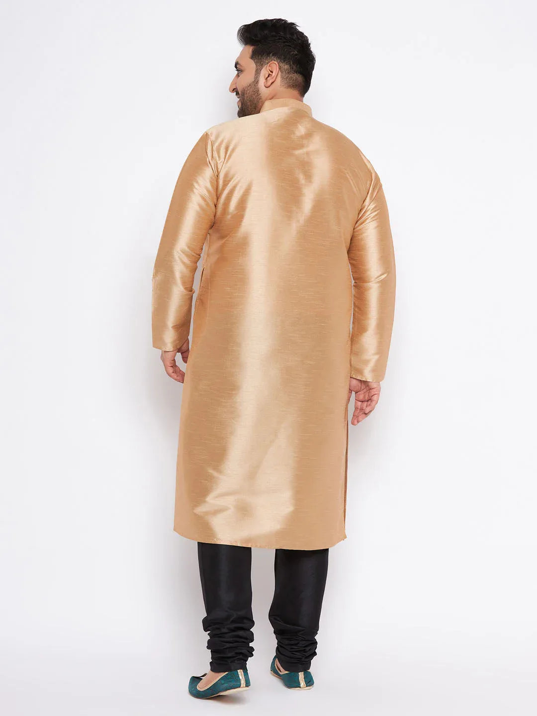 Men's Plus Size Rose Gold Silk Blend Kurta And Black Pyjama Set