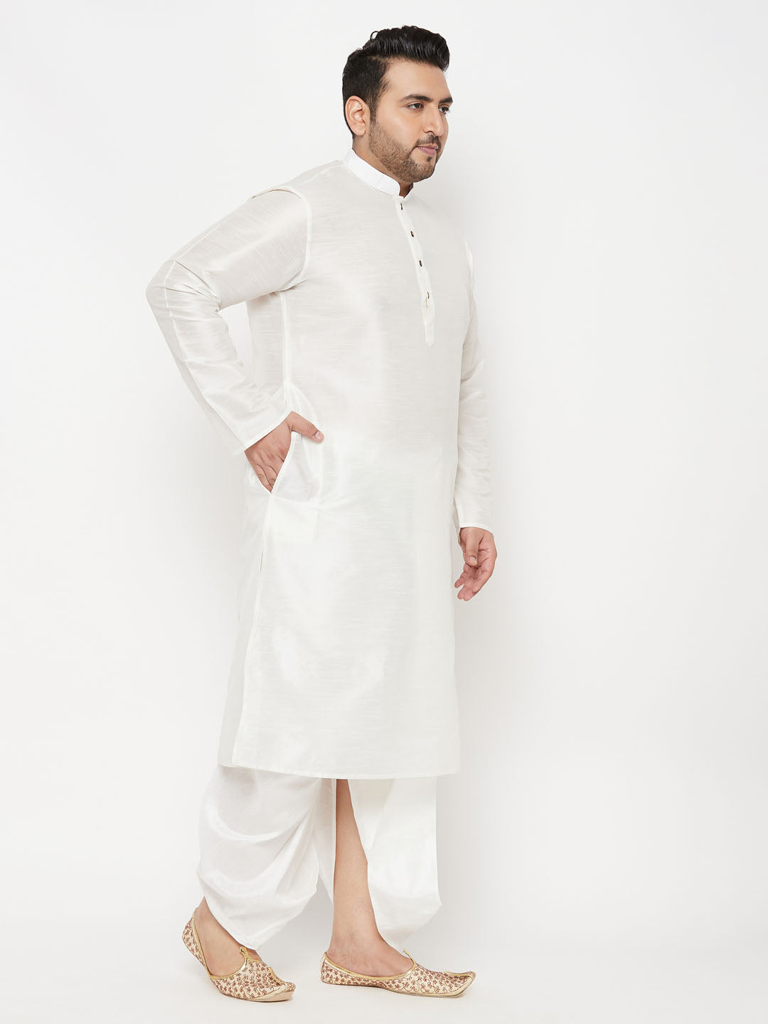  White cotton blend dhoti with adjustable waistband for a comfortable fit